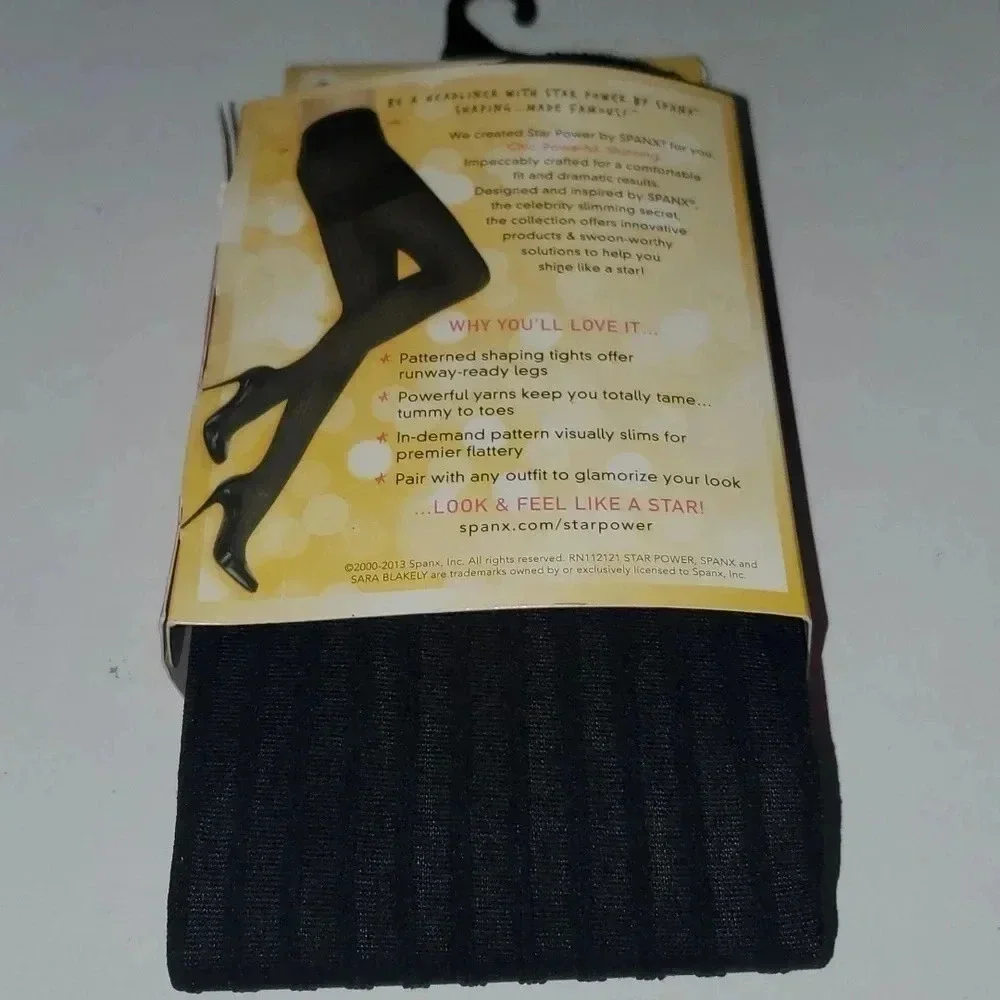Star Power by Spanx Patterned Ribbed Row Shaping Tights Black NWT Size C